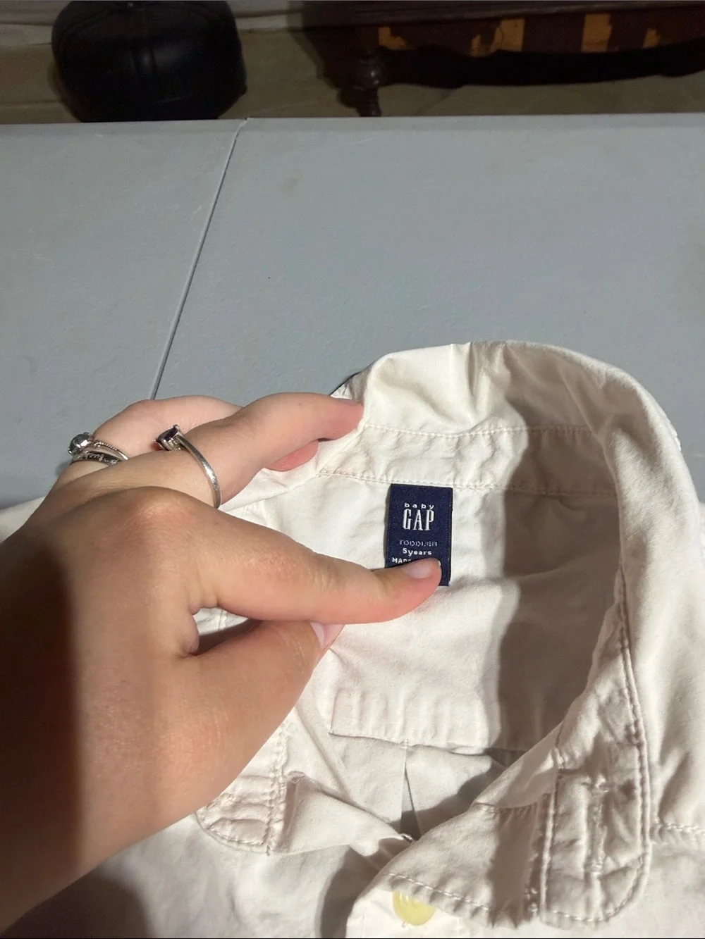 GAP White Button-Down Shirt with Small Embroidered Bear